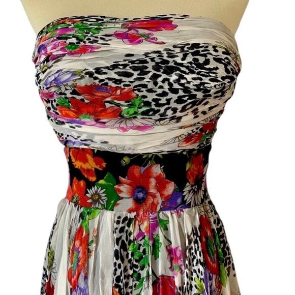 Vtg Ice 100% Silk Y2K Floral Animal Print Babydoll Strapless Dress Women Sz 10 - Picture 3 of 15